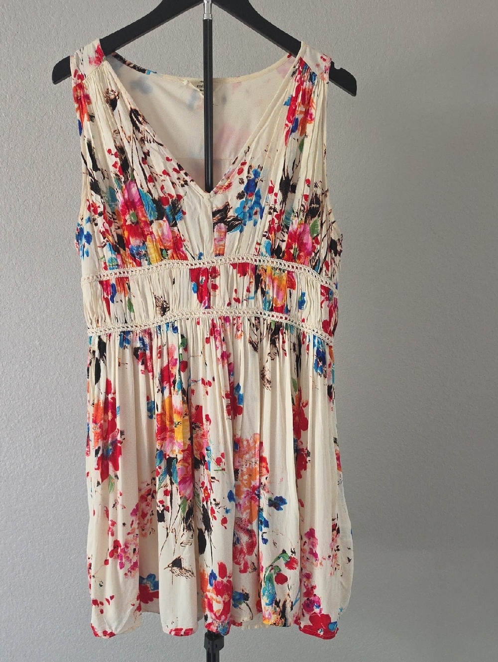 Entro Cream Floral V-Neck Smocked Waist Dress